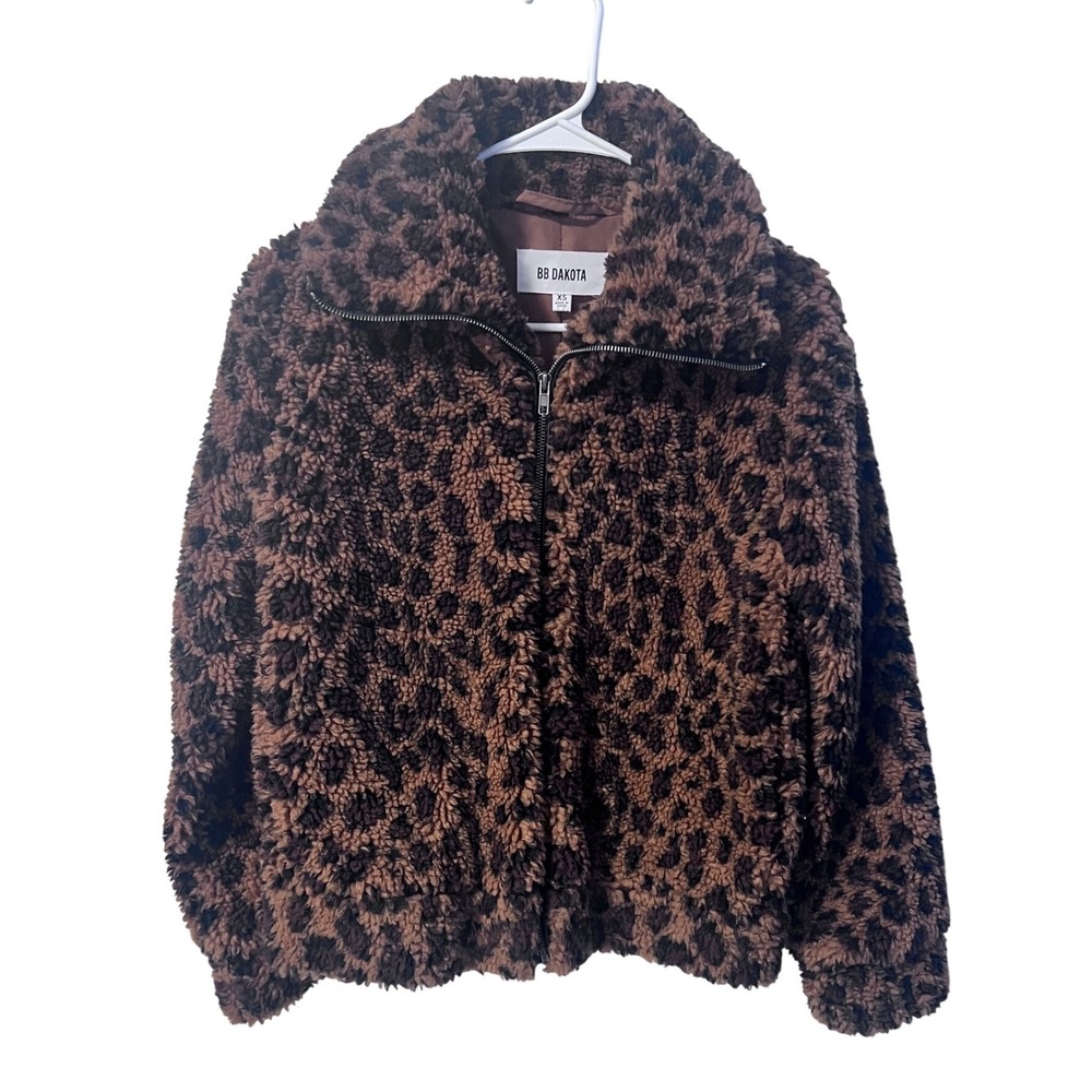 BB Dakota Leopard Print Faux Fur Cozy Zip Up Jacket XS - Picture 3 of 7
